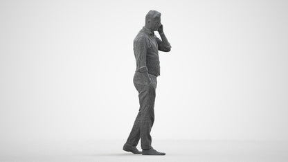 3D human model man business walking, photogrammetry scanned person for archviz, wireframe side view