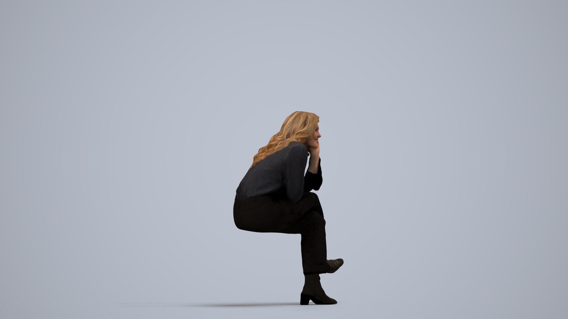 photogrammetry 3D woman business sitting, realistic human model archviz FBX, side view render