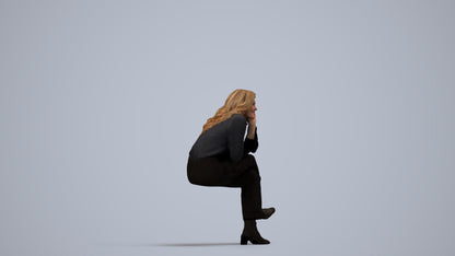 photogrammetry 3D woman business sitting, realistic human model archviz FBX, side view render