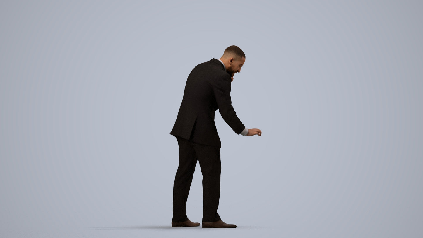 3D people model man business, scanned human for 3ds Max rendering, side view render