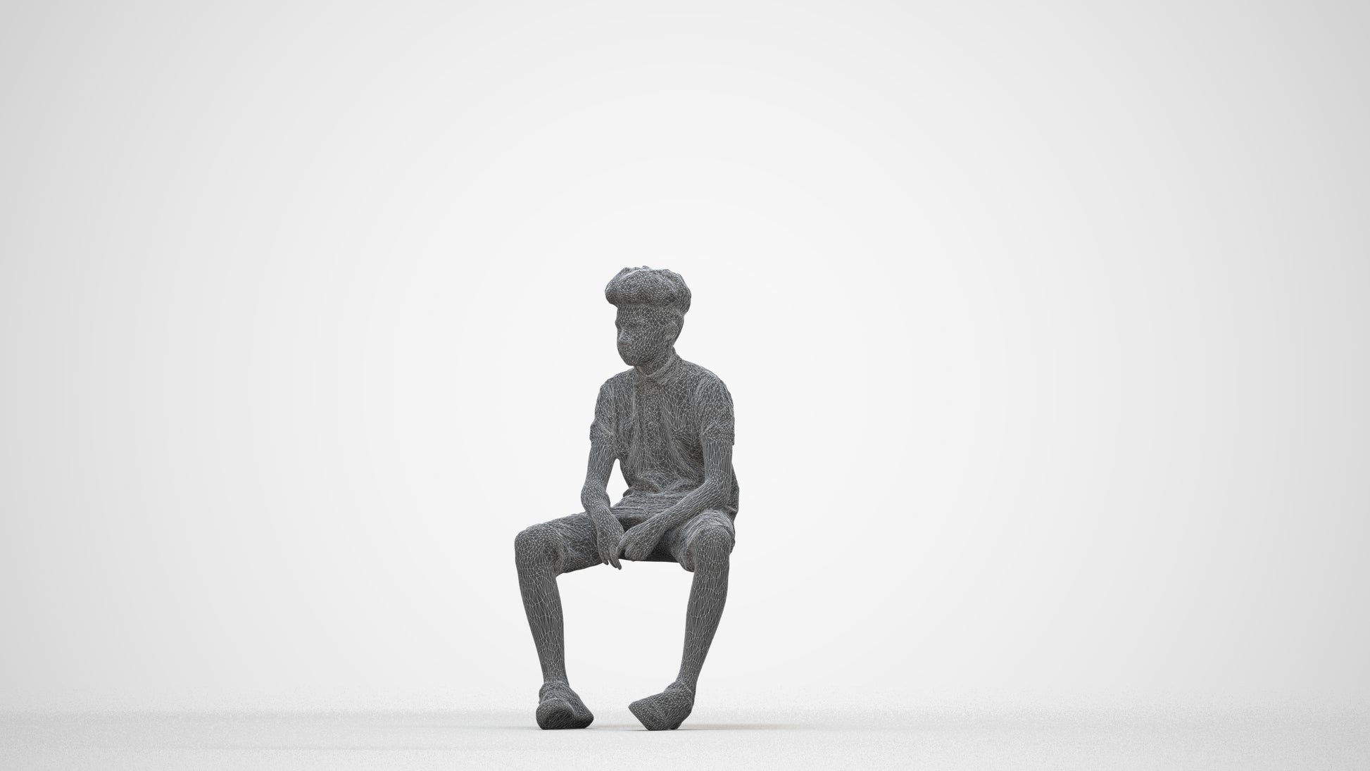 3D scanned boy kids casual, photorealistic archviz people for Enscape and SketchUp, wireframe back view