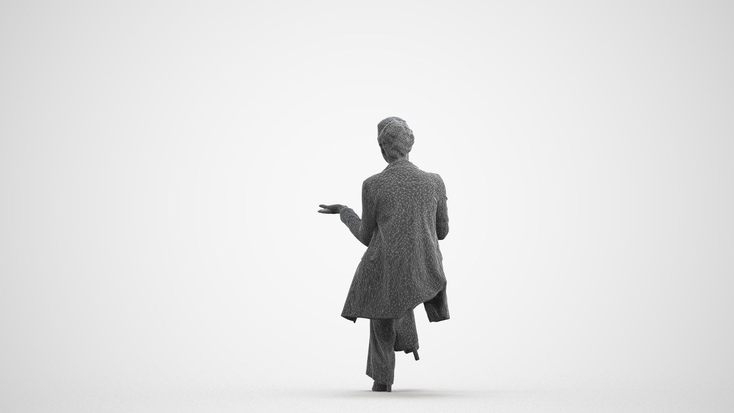 3D scanned woman sitting business, photorealistic archviz people for Enscape and SketchUp, wireframe front view