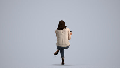 scanned 3D woman casual sitting, photogrammetry people for Enscape and V-Ray, front view render
