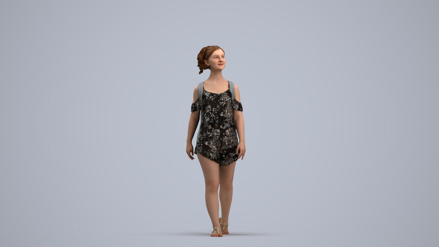 scanned 3D girl casual kids, photogrammetry people for Enscape and V-Ray, standing pose render