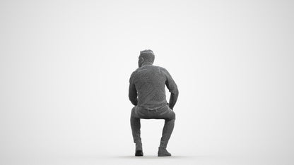 3D scanned man sitting casual, photorealistic archviz people for Enscape and SketchUp, wireframe front view