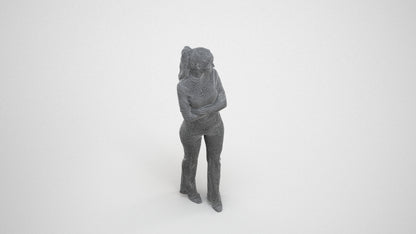 realistic 3D people woman casual standing, render-ready for V-Ray and Corona, FBX OBJ, wireframe three-quarter view