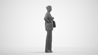 3D human model senior woman business, photogrammetry scanned person for archviz, wireframe side view