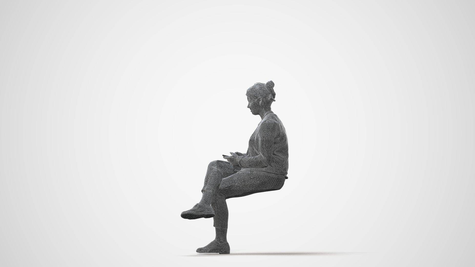 scanned 3D woman casual sitting, photogrammetry people for Enscape and V-Ray, square thumbnail