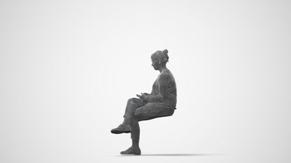 scanned 3D woman casual sitting, photogrammetry people for Enscape and V-Ray, square thumbnail