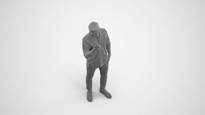 scanned 3D man casual standing, photogrammetry people for Enscape and V-Ray, wireframe three-quarter view