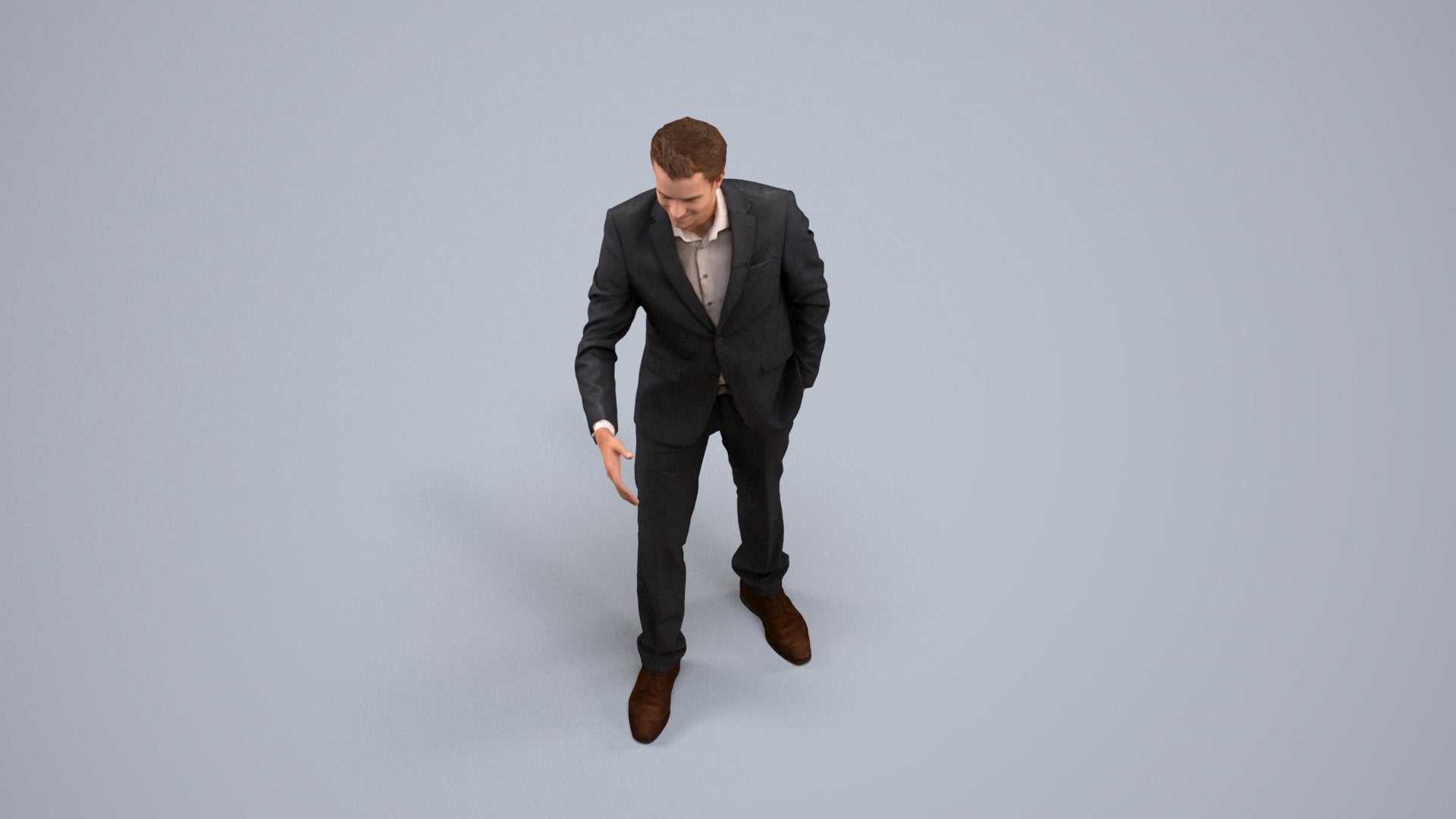 realistic 3D human man business, archviz people FBX OBJ for Blender, back view render