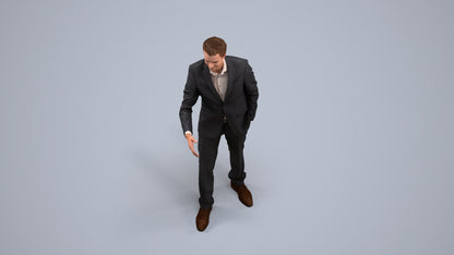 realistic 3D human man business, archviz people FBX OBJ for Blender, back view render
