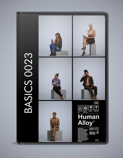 scanned 3D people sitting collection, 5 photogrammetry models for Enscape and V-Ray