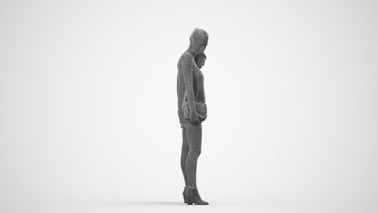 3D people model girl casual standing, scanned human for 3ds Max rendering, wireframe side view