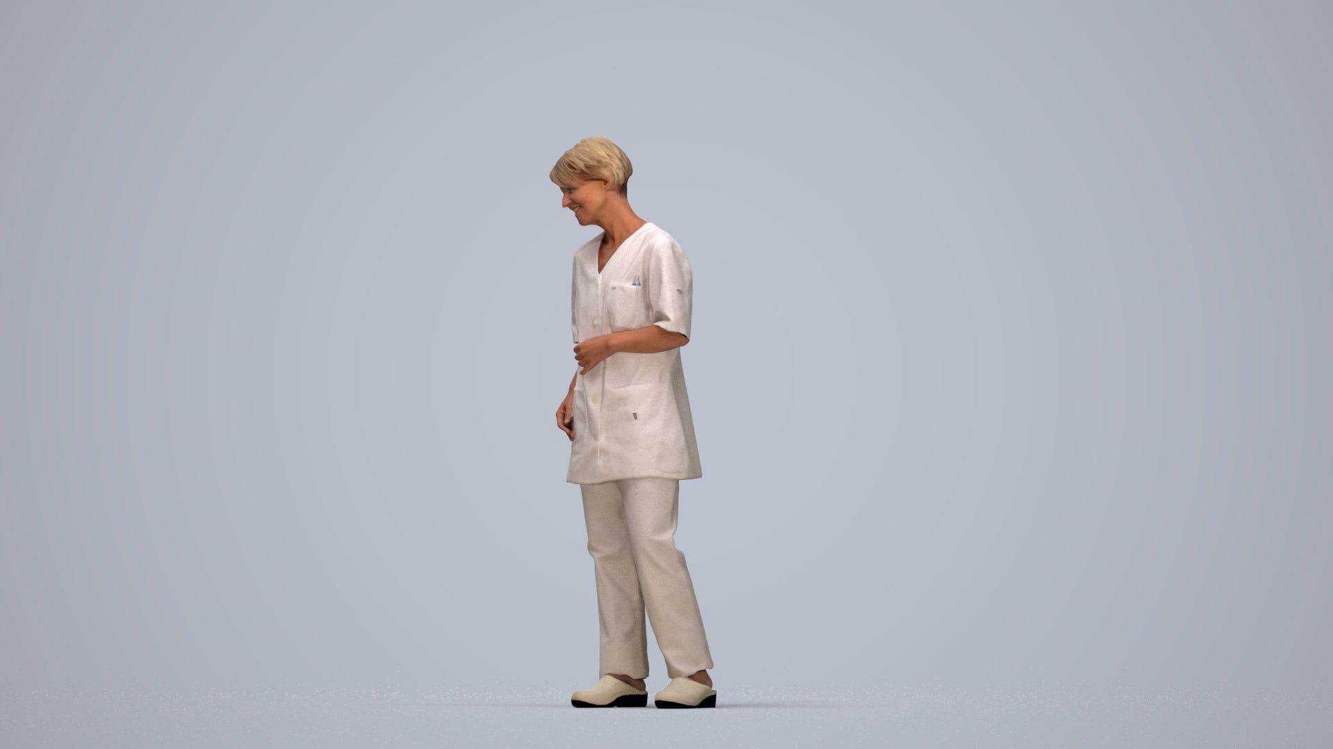 3D people model senior woman medical, scanned human for 3ds Max rendering, top-down view render