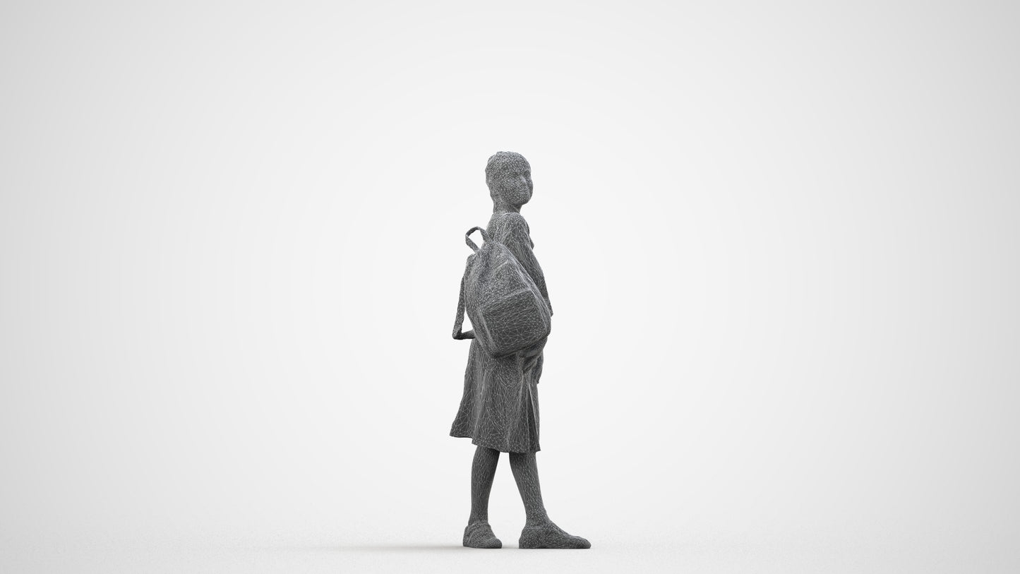 3D people model girl kids, scanned human for 3ds Max rendering, wireframe side view