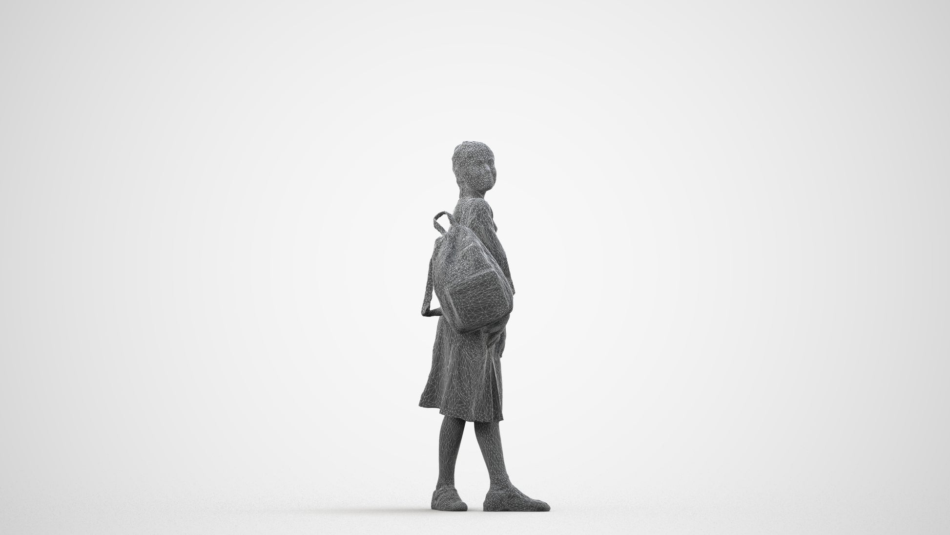 3D people model girl kids, scanned human for 3ds Max rendering, wireframe side view
