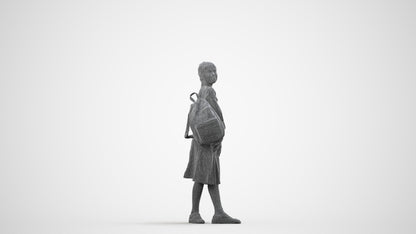 3D people model girl kids, scanned human for 3ds Max rendering, wireframe side view
