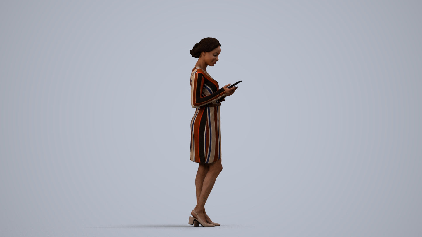 realistic 3D people woman casual walking, render-ready for V-Ray and Corona, FBX OBJ, side view render