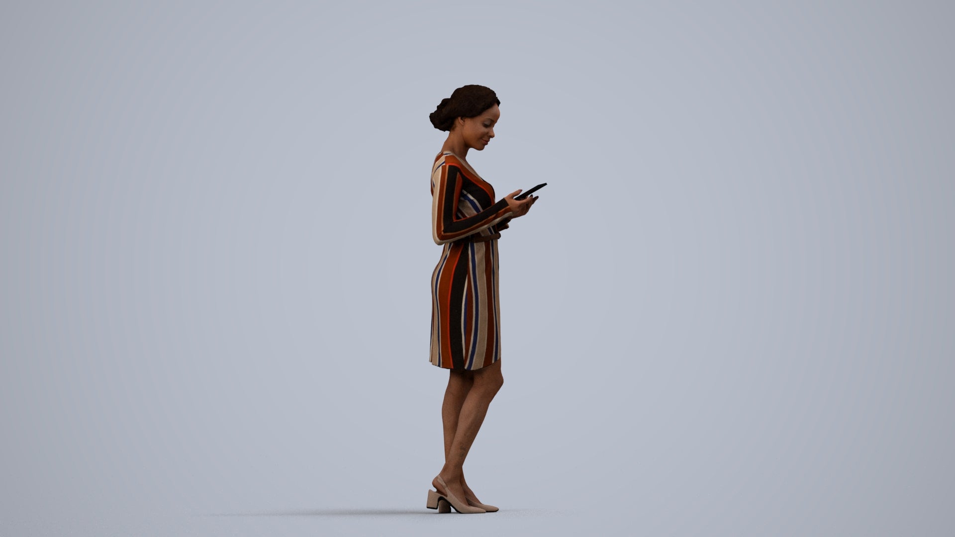 realistic 3D people woman casual walking, render-ready for V-Ray and Corona, FBX OBJ, side view render