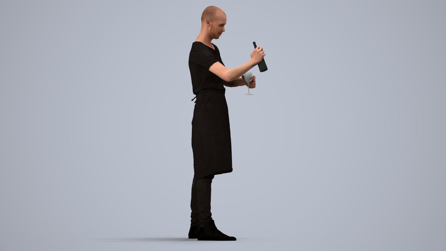 realistic 3D man hospitality, scanned archviz people for Blender and 3ds Max, side view render