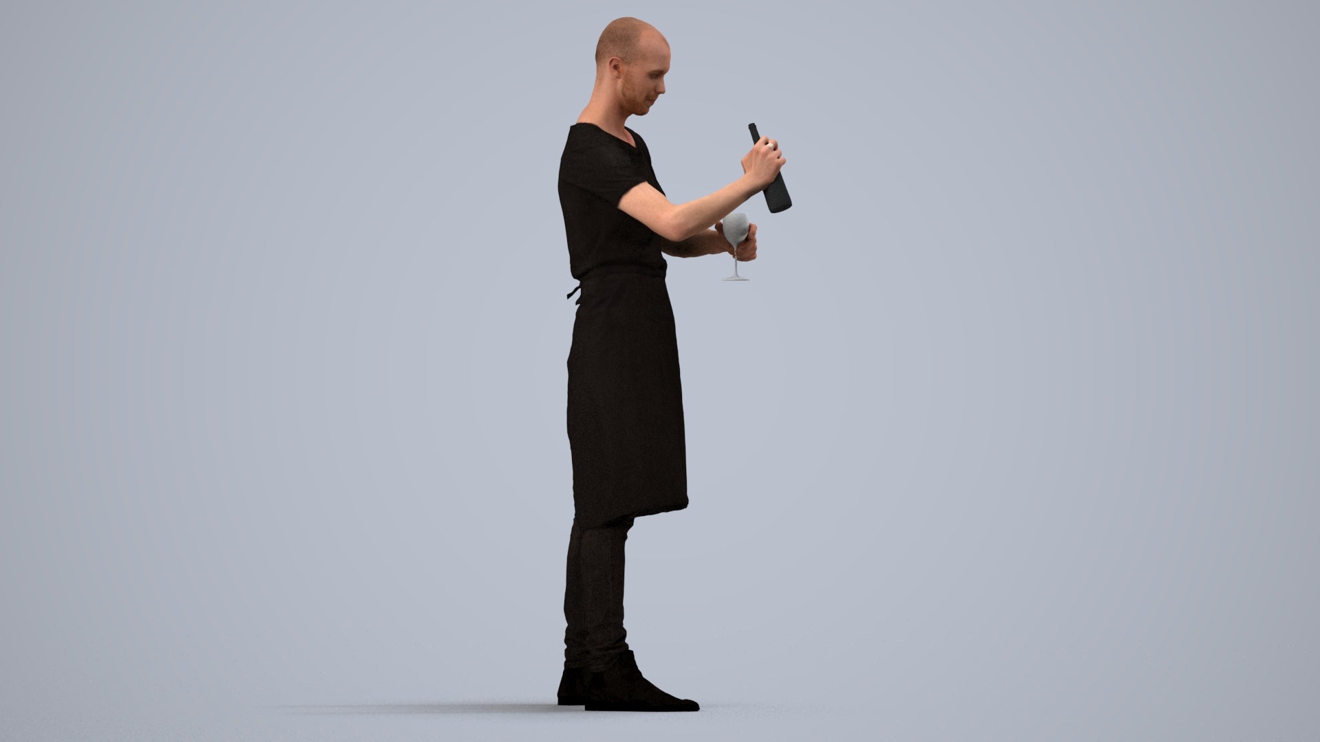 realistic 3D man hospitality, scanned archviz people for Blender and 3ds Max, side view render