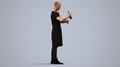 realistic 3D man hospitality, scanned archviz people for Blender and 3ds Max, side view render