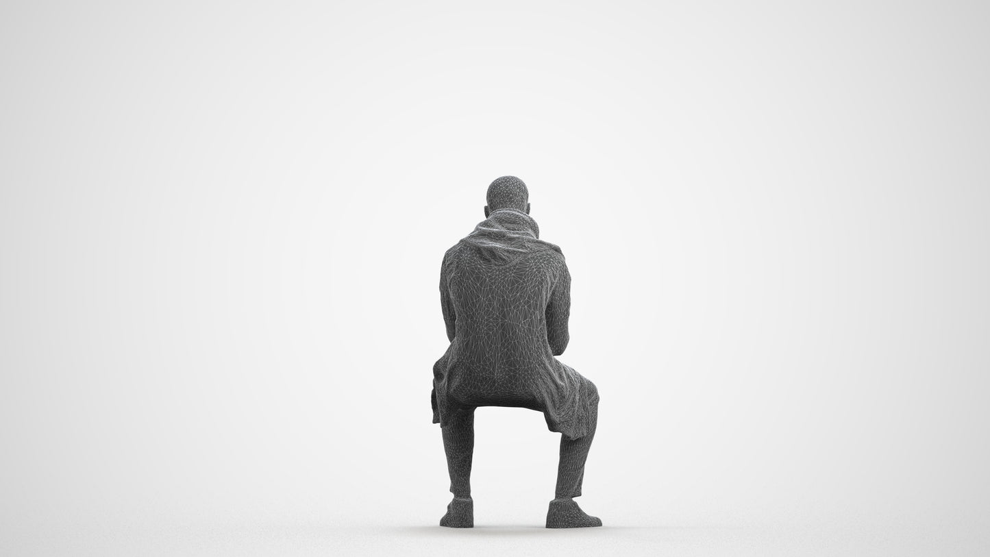 realistic 3D man casual sitting, scanned archviz people for Blender and 3ds Max, wireframe front view