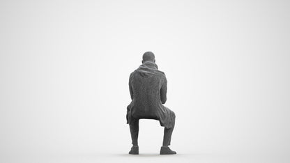 realistic 3D man casual sitting, scanned archviz people for Blender and 3ds Max, wireframe front view