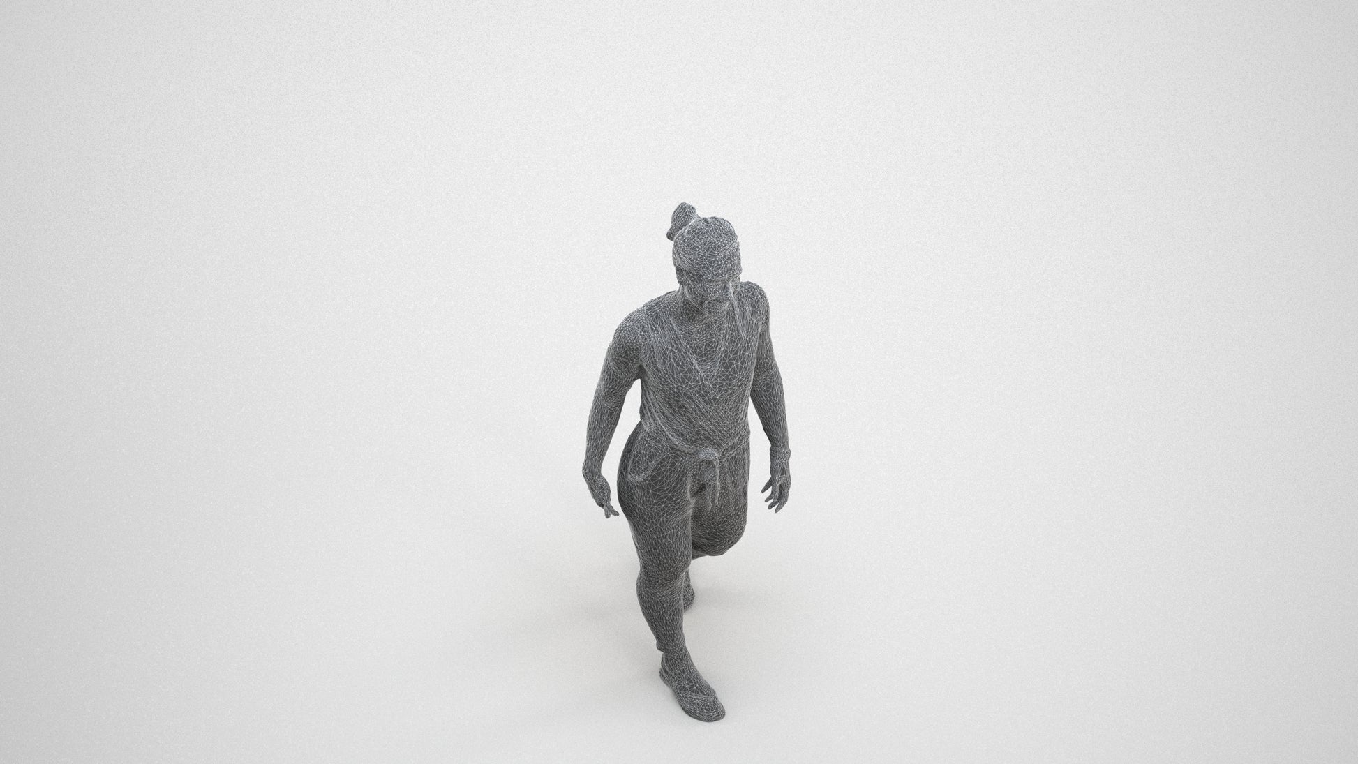 3D human model woman casual walking, photogrammetry scanned person for archviz, wireframe three-quarter view