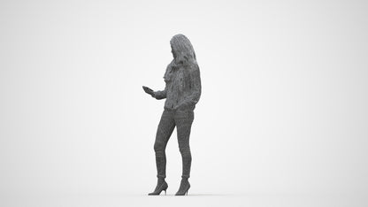3D scanned woman standing casual, photorealistic archviz people for Enscape and SketchUp, wireframe back view