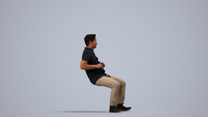 realistic 3D man casual sitting, scanned archviz people for Blender and 3ds Max, side view render