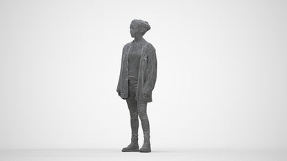 3D human model woman casual mix, photogrammetry scanned person for archviz, wireframe back view
