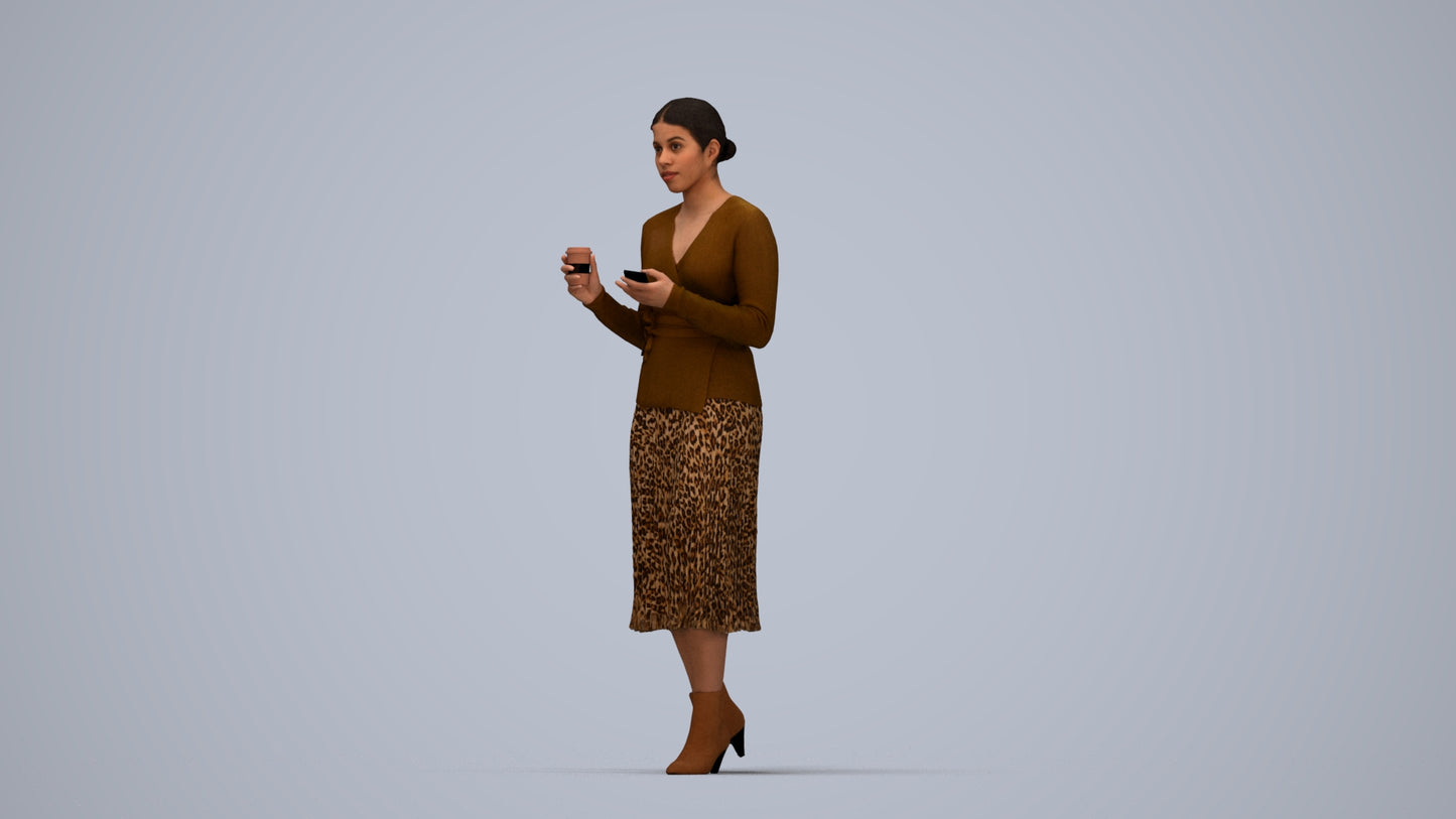 realistic 3D woman casual walking, scanned archviz people for Blender and 3ds Max, top-down view render