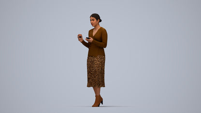 realistic 3D woman casual walking, scanned archviz people for Blender and 3ds Max, top-down view render