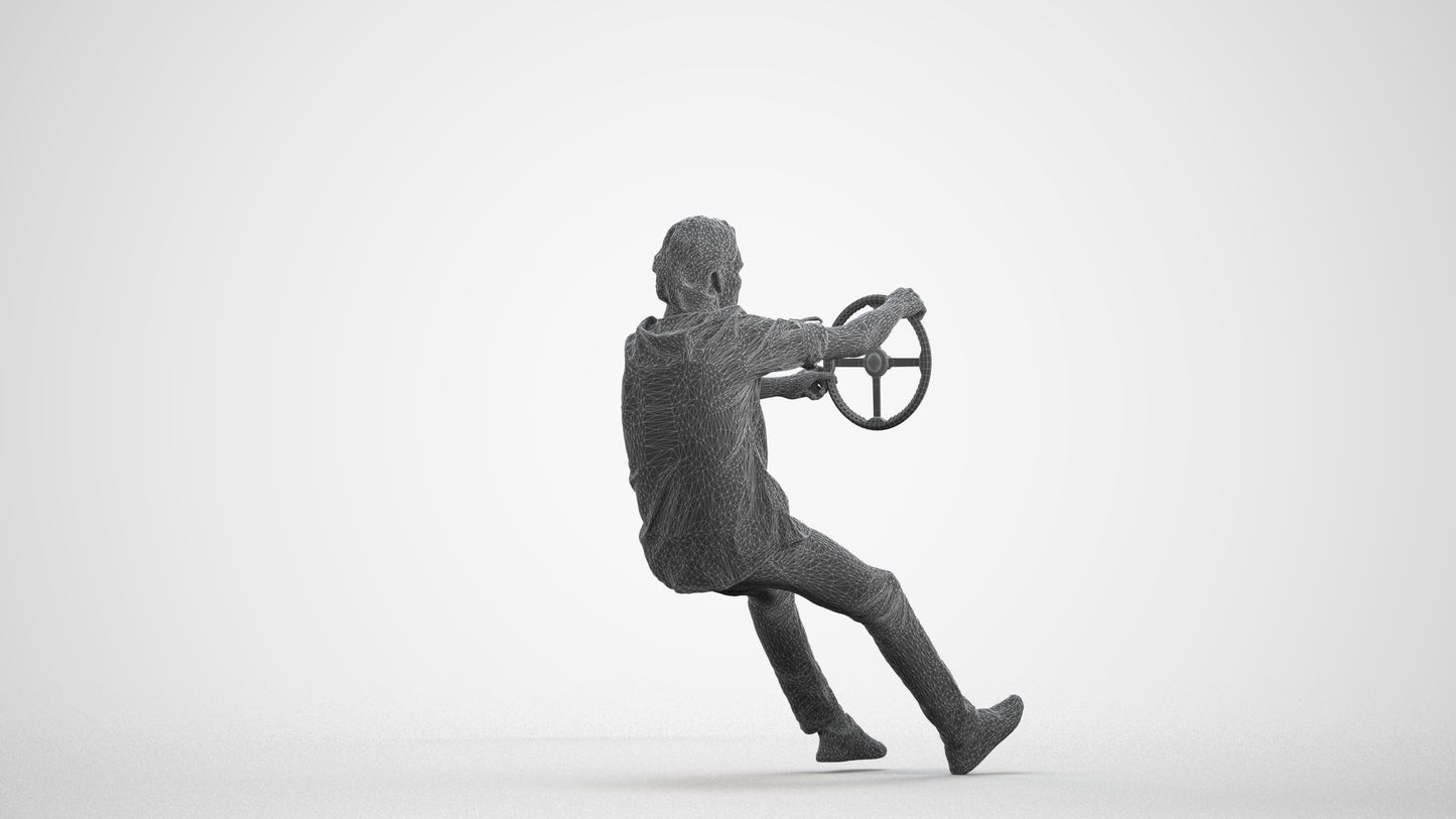 realistic 3D man casual driving, scanned archviz people for Blender and 3ds Max, wireframe front view