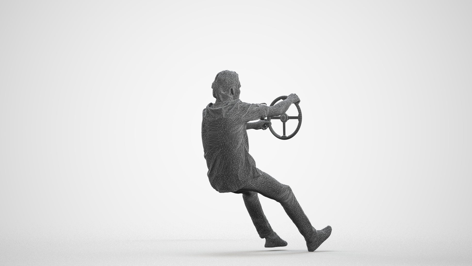 realistic 3D man casual driving, scanned archviz people for Blender and 3ds Max, wireframe front view