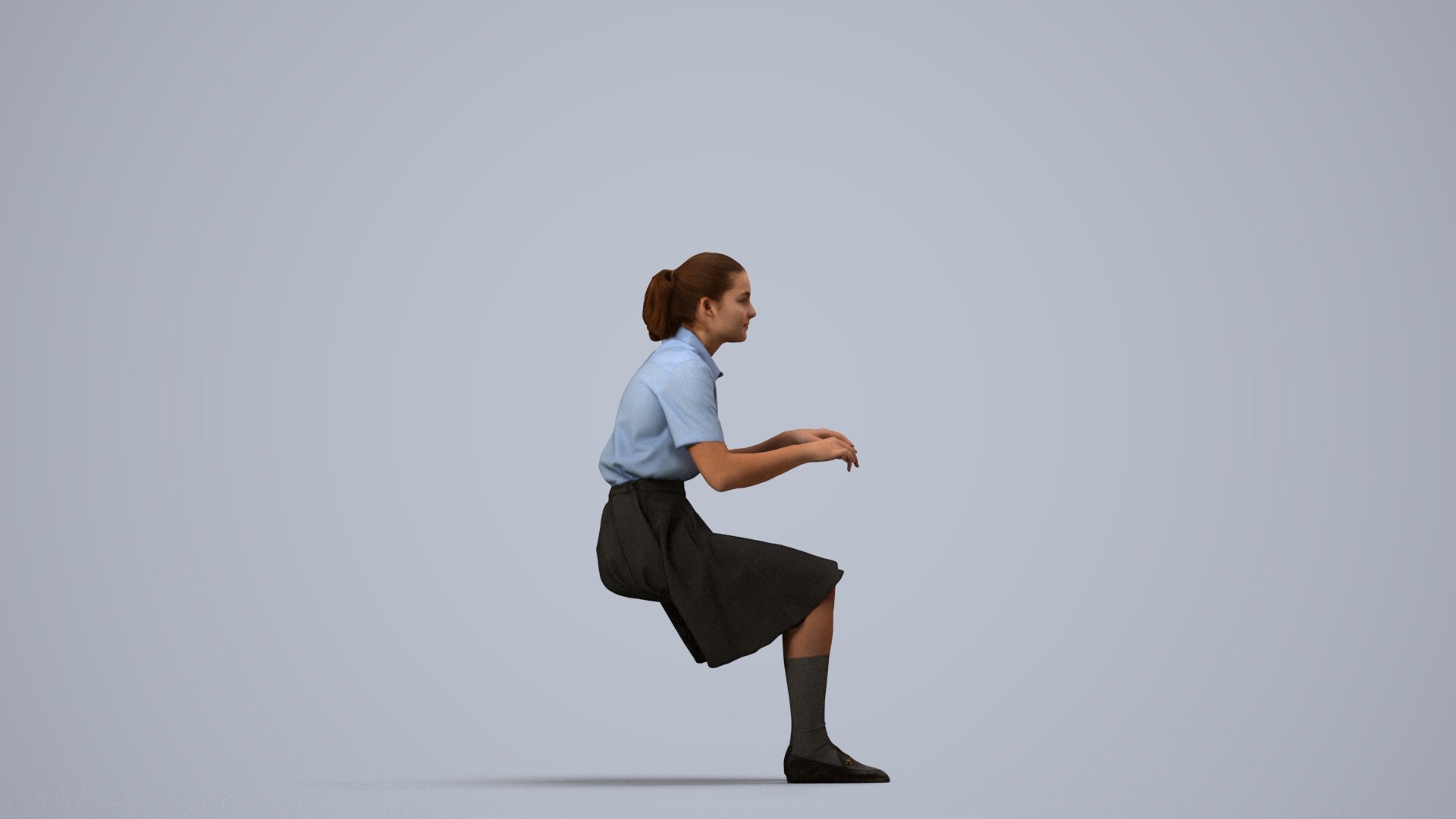 3D people model girl kids, scanned human for 3ds Max rendering, side view render