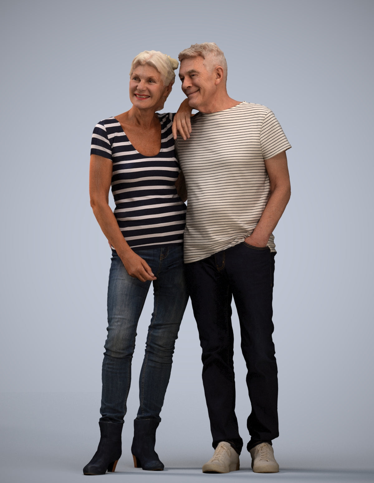 realistic 3D senior woman casual standing, scanned archviz people for Blender and 3ds Max