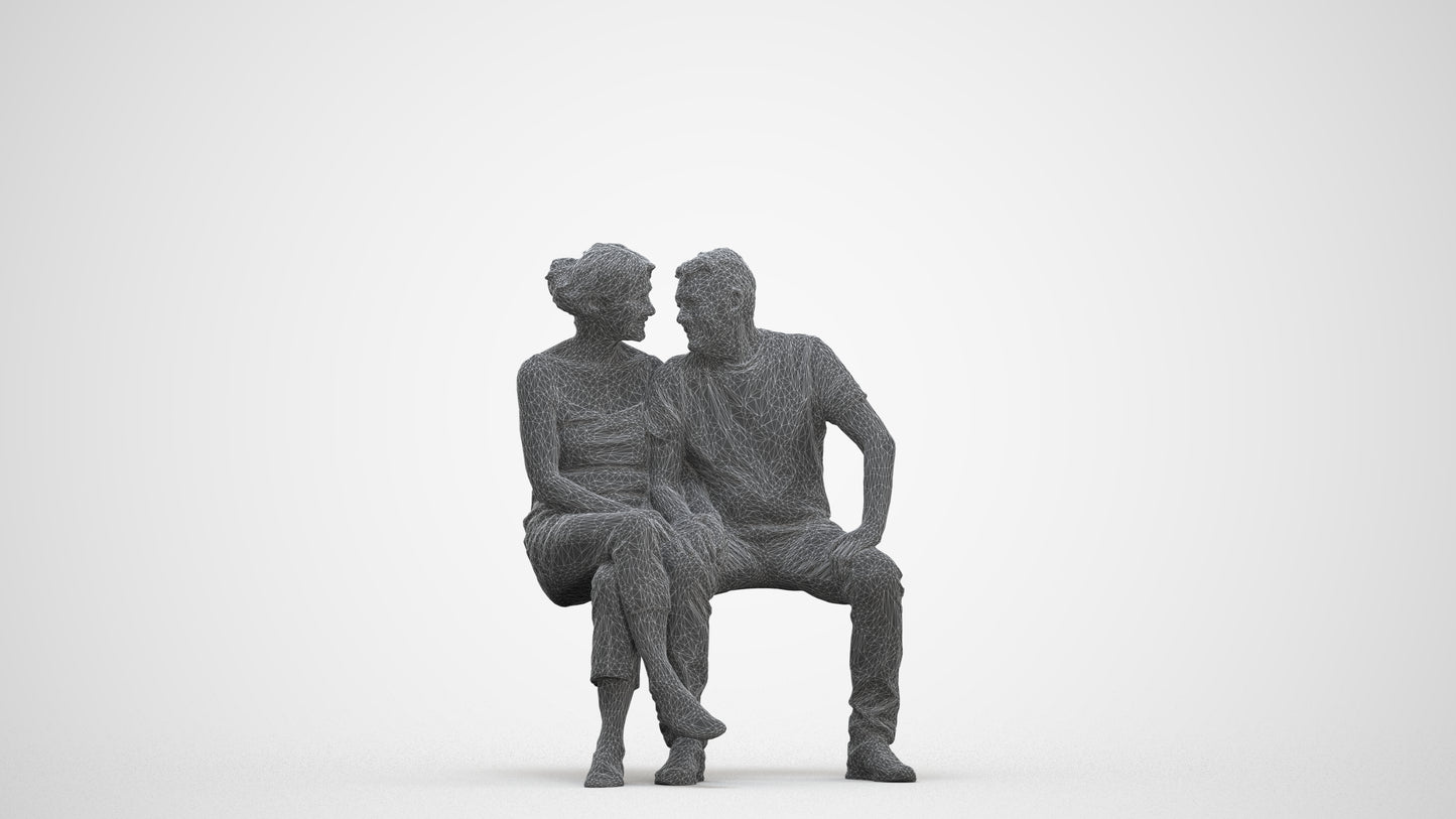 3D people model senior woman casual couple, scanned human for 3ds Max rendering, three-quarter front view render