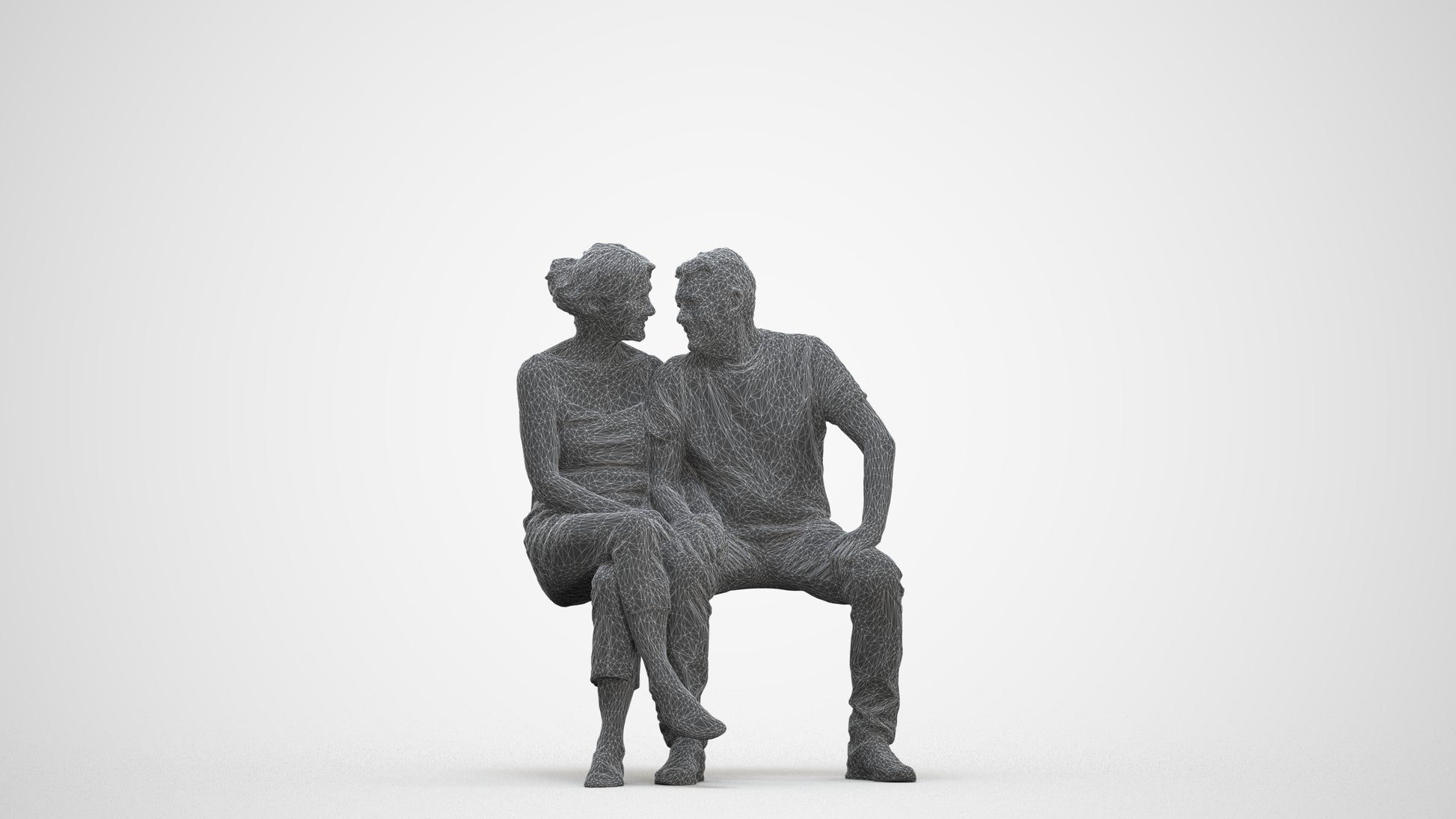 3D people model senior woman casual couple, scanned human for 3ds Max rendering, three-quarter front view render