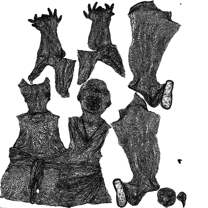 realistic 3D woman casual standing, scanned archviz people for Blender and 3ds Max, wireframe top-down view