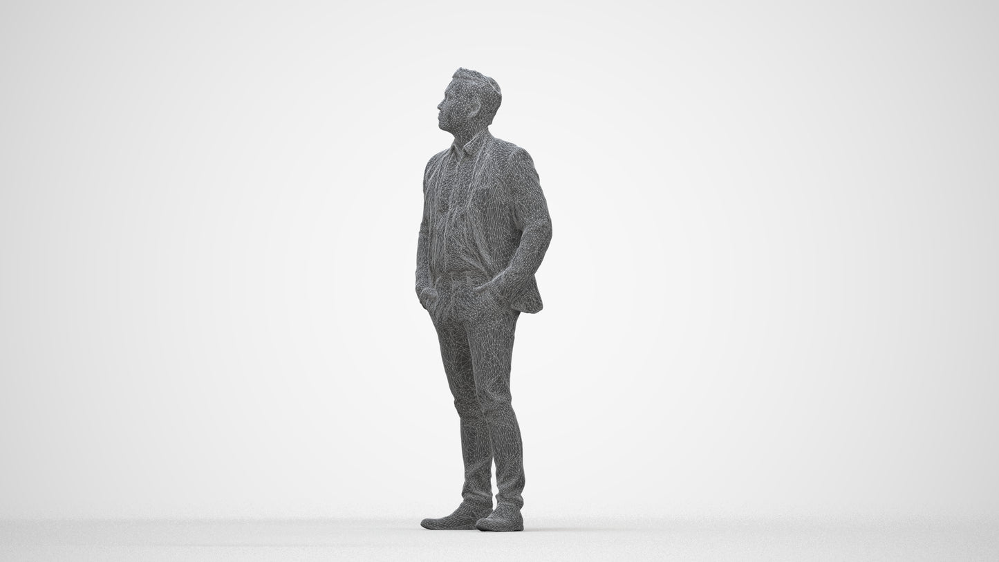 3D scanned man business, photorealistic archviz people for Enscape and SketchUp, wireframe back view