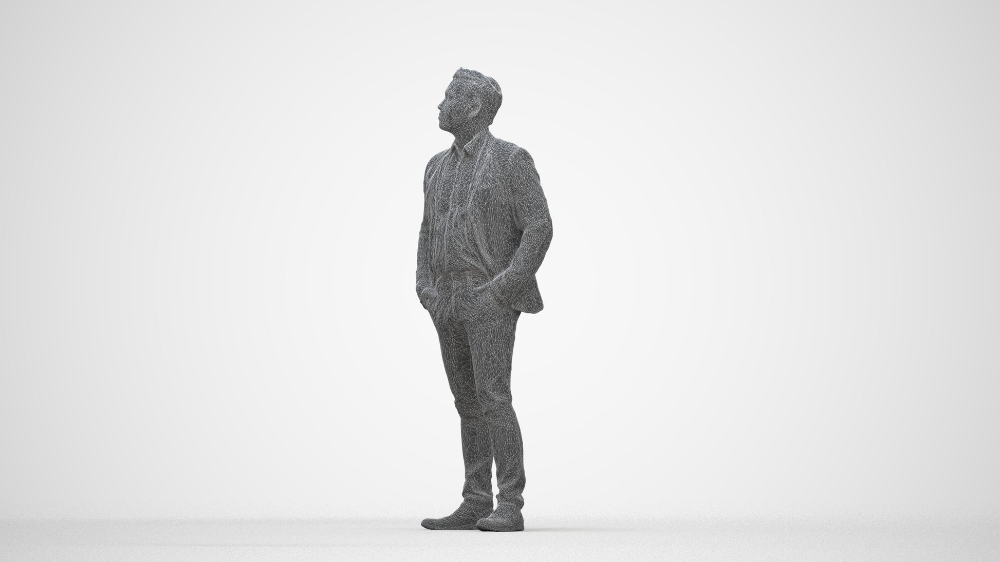 3D scanned man business, photorealistic archviz people for Enscape and SketchUp, wireframe back view
