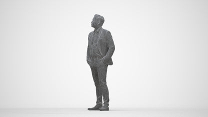 3D scanned man business, photorealistic archviz people for Enscape and SketchUp, wireframe back view