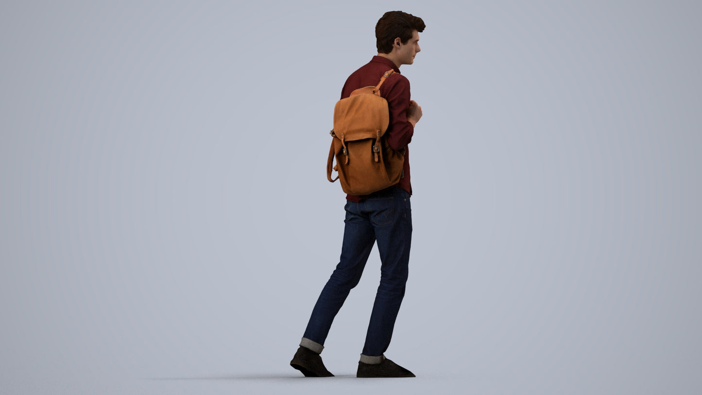 scanned 3D man casual walking, photogrammetry people for Enscape and V-Ray, side view render