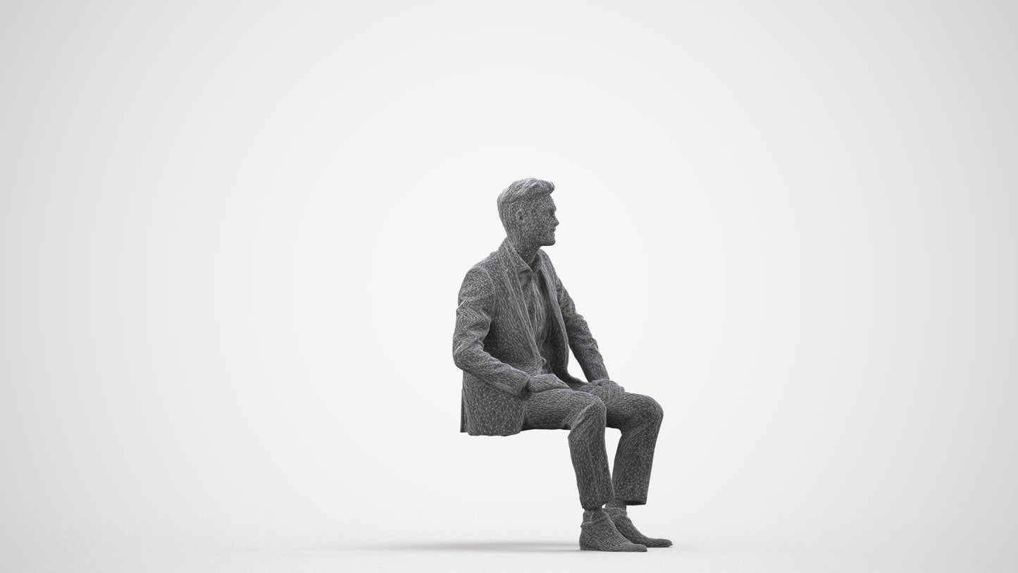 realistic 3D man business pool, scanned archviz people for Blender and 3ds Max, wireframe side view