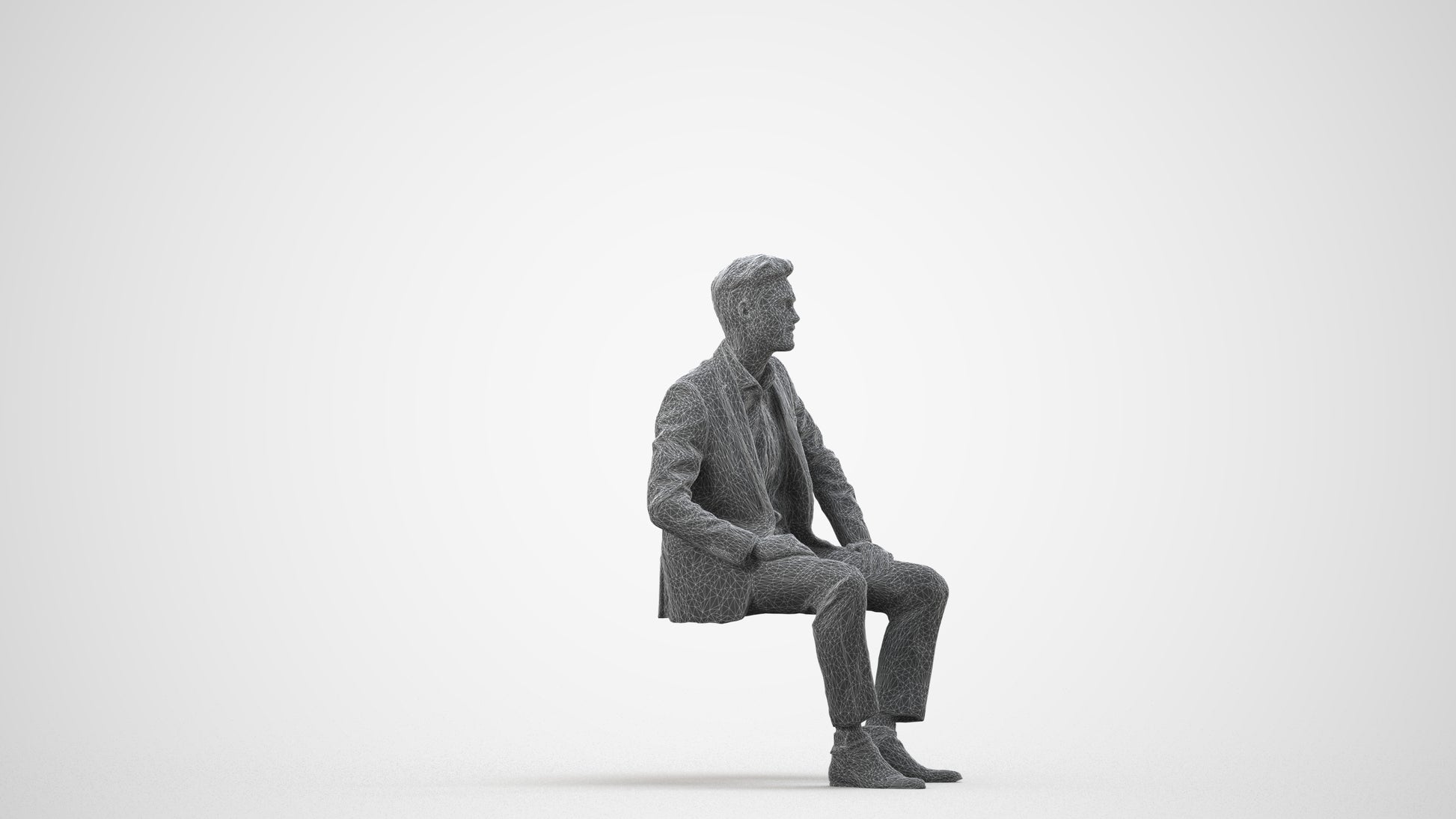 realistic 3D man business pool, scanned archviz people for Blender and 3ds Max, wireframe side view