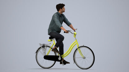 photogrammetry 3D man casual cycling, realistic human model archviz FBX, side view render