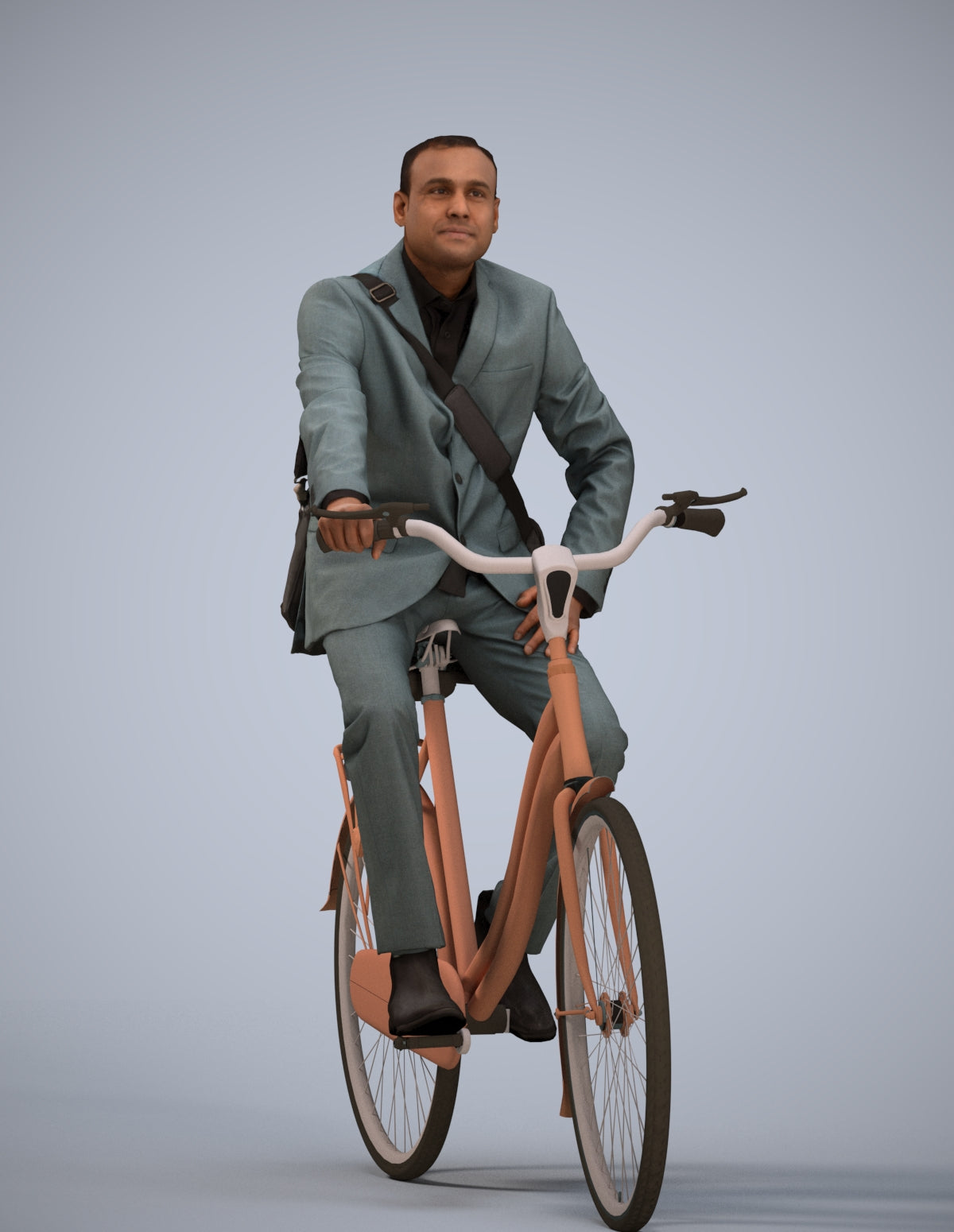 3D scanned man cycling business, photorealistic archviz people for Enscape and SketchUp